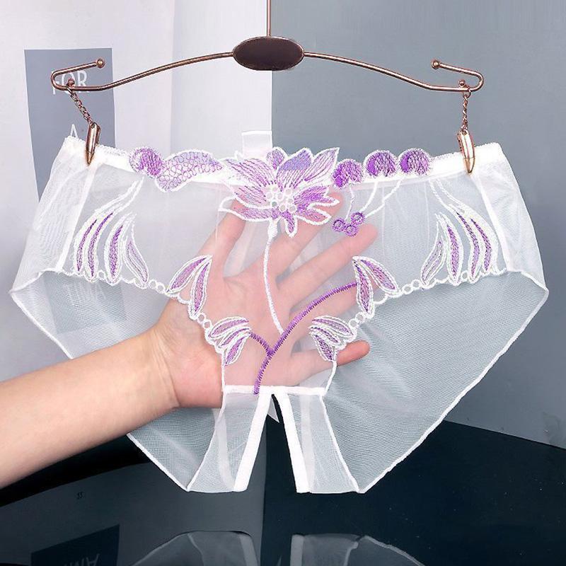 Women Sexy Panties Exotic Open Crotch Panty Thong Lingerie Female Briefs Lace Transparent Crotchless G String Underwear Intimate