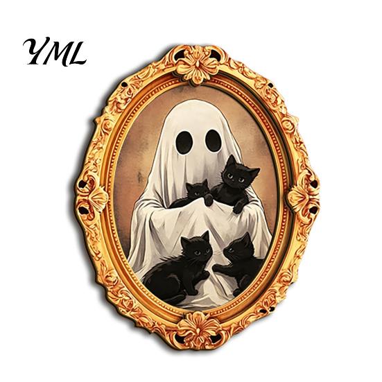 Refrigerator Magnet Set 1/6Pcs Halloween Retro Frame Magnet, Wooden Fridge Kitchen Appliance Accessories Decoration, Memo Note Holder for Holiday