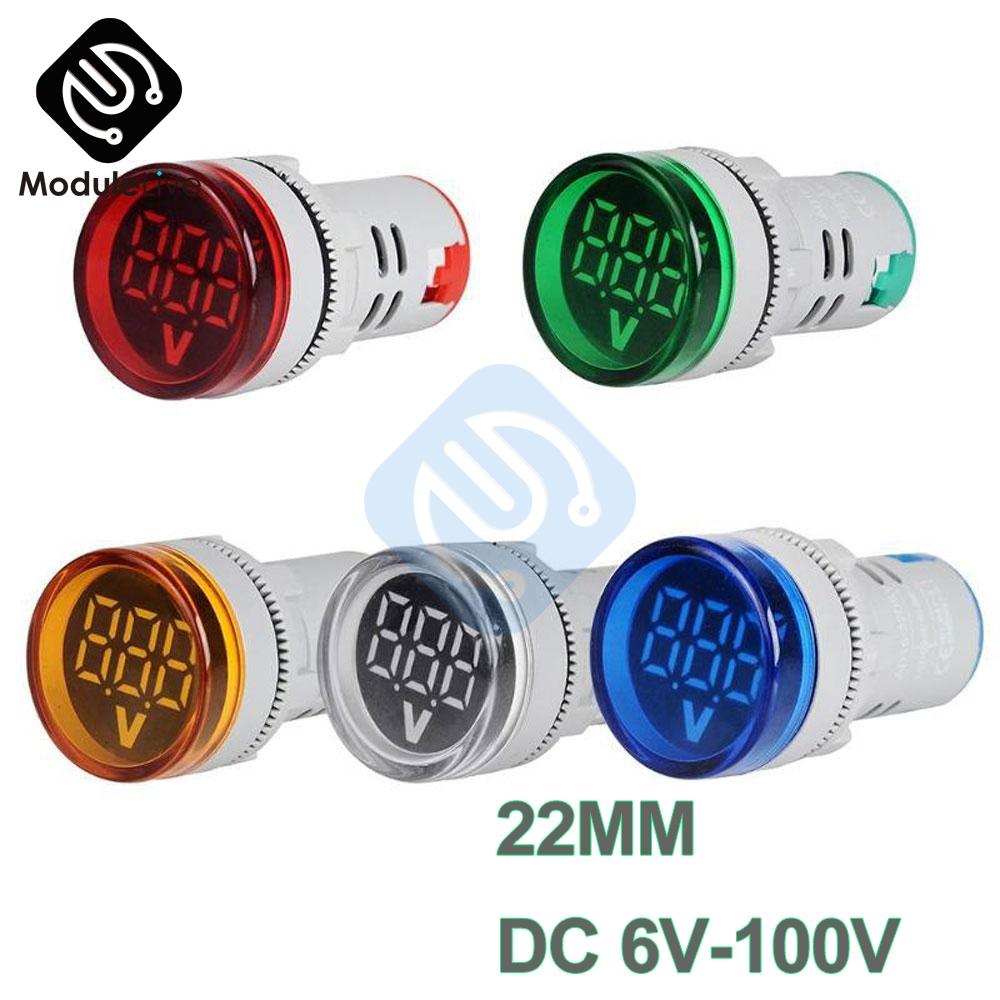 22MM Digital Display Mini Voltmeter DC 12V 220V AC Round Square Ampere Current Volt Voltage Meter LED Signal Light indicator