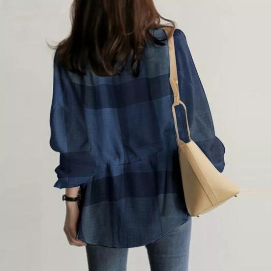 V-образный вырез с рюшами Манжеты на талии Шнуровка в клетку с принтом Повседневная блузка Простой повседневный стиль