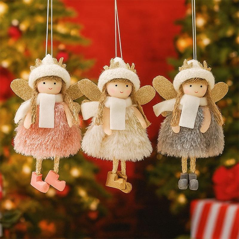 Christmas Tree Hanging Pendant Plush Angel Doll Xmas Ornaments for 2026 New Year Home Party Wedding Decoration Kids Gifts