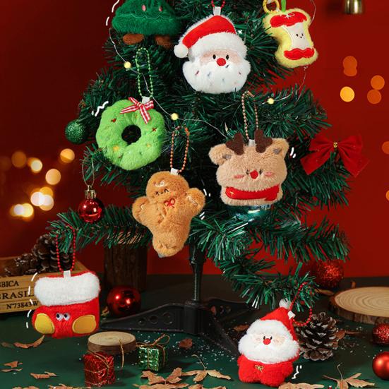 Christmas Tree Plush Ornaments Small Plush Santa/Tree/Wreath Christmas Hanging Ornaments Soft Mini Stuffed Toy for Xmas Tree Party Decor