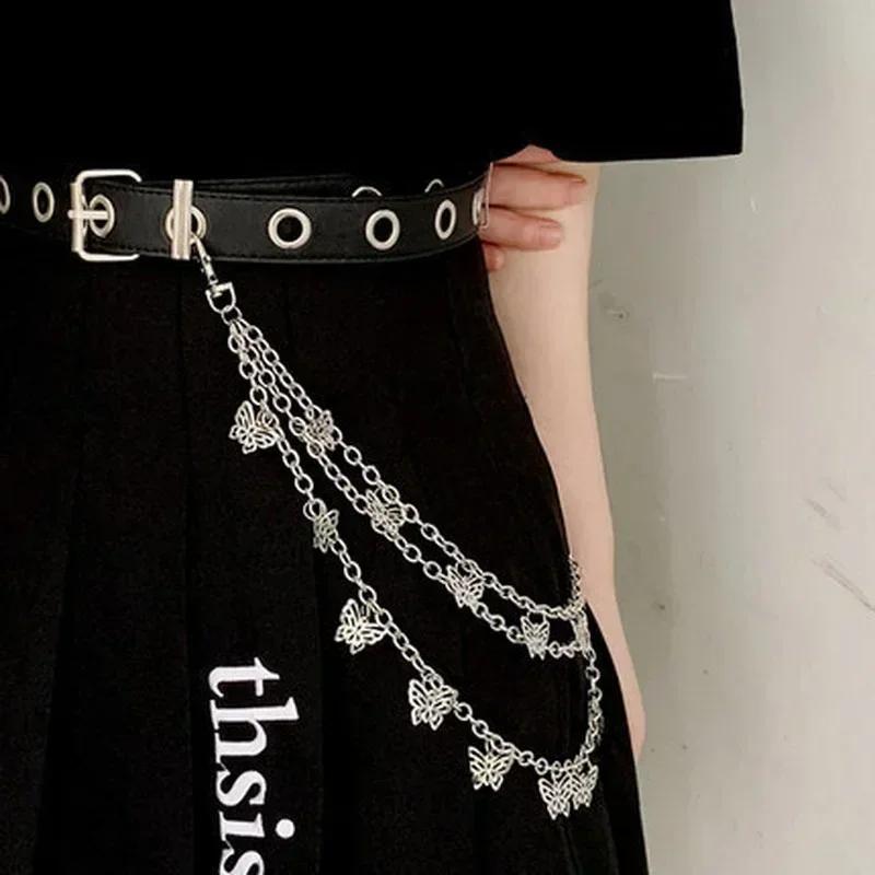 Punk Style Fashion Street Butterfly Belt Waist Chain Pant Multi-layer Hip Hop Crochet Pants Trousers Accessories Creative Gifts