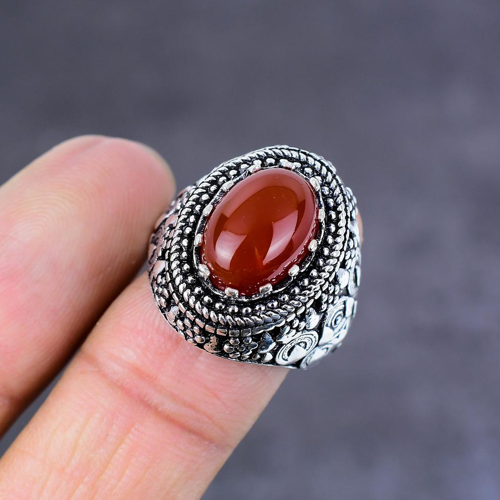 Кольцо из стерлингового серебра 925 пробы ручной работы с оранжевым сердоликом, размер 8, подарок для нее y3N54