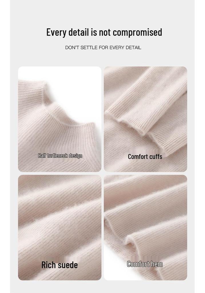 Women's 100% Cashmere High Neck Slim Fit Pullover Sweater