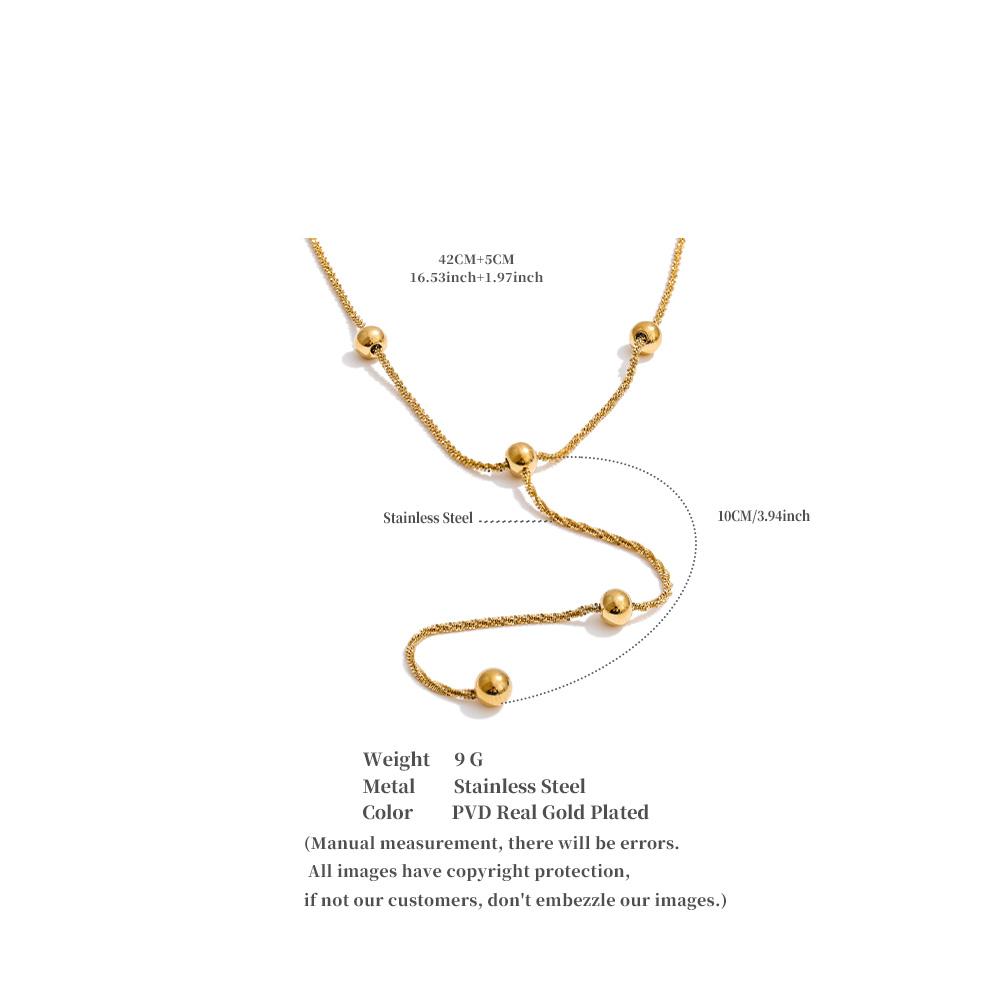 Yhpup Stainless Steel Beads Y Chain Drop Necklace That Goes Down The Chest 16K PVD Plated Exquisite Jewelry Tarnish Resistant