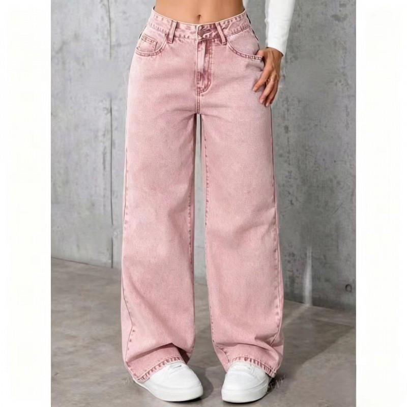 Womens High-Waisted Straight Leg Denim Pants Casual Solid Color Jeans 2026 Fall Collection