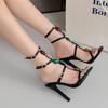 Сексуальные женские босоножки с цветным украшением на щиколотке, узкие открытые босоножки на высоком каблуке для вечеринок в ночном клубе, римские туфли