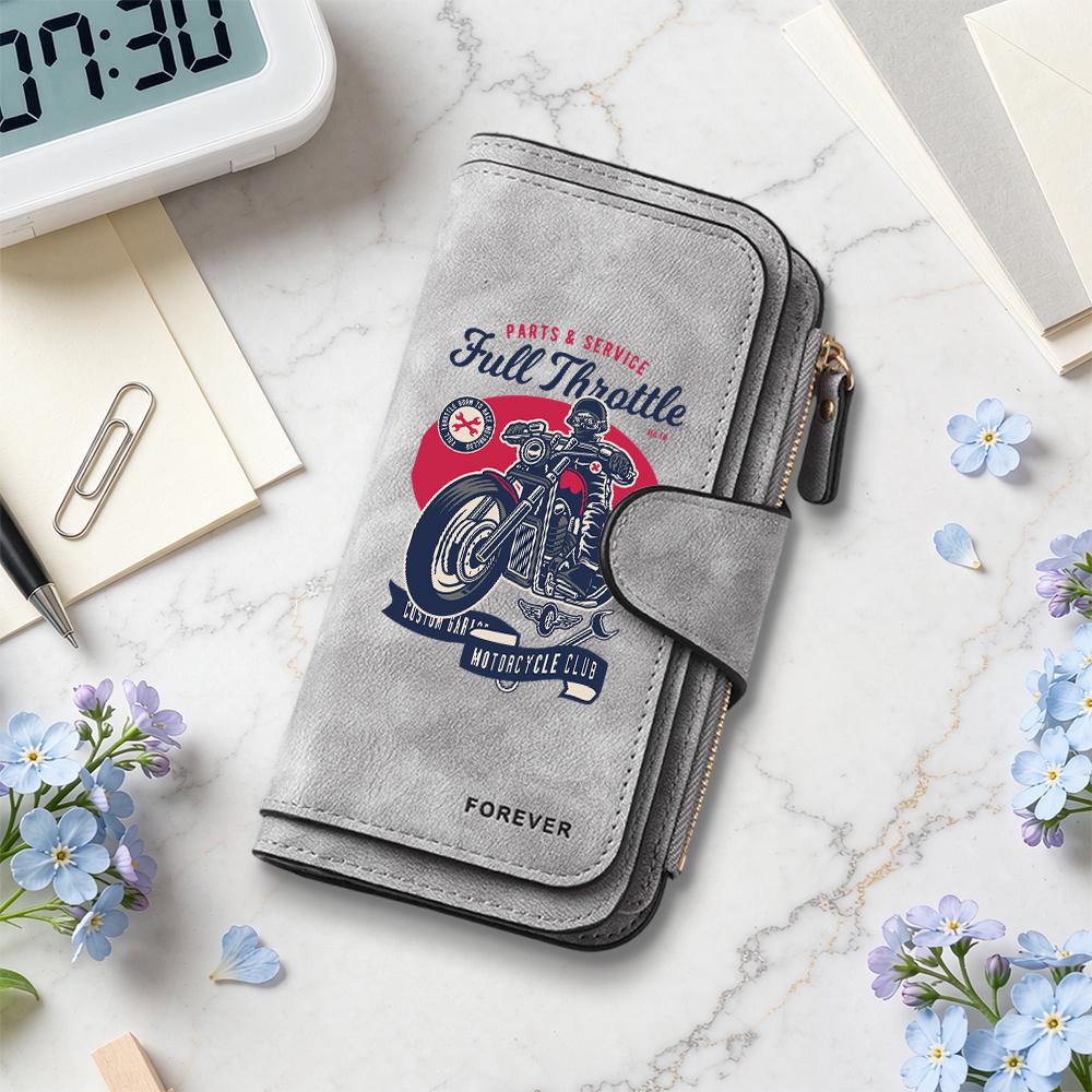 Vintage Motorcycle Print Long Wallet Multi Slot Portable Fashion PU Purse Casual Accessory For Daily Use