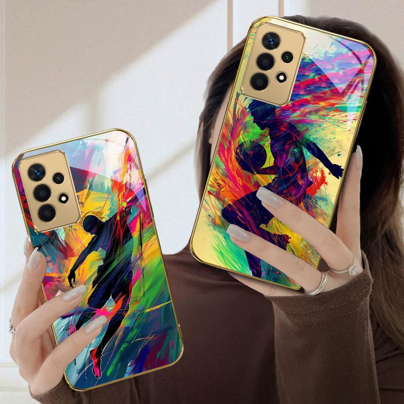 Абстрактная спортивная тема Для Samsung A36 A35 A34 A33 A32 A31 A26 A25 A23 A22 A21s A73 A72 A71 A42 A56 Золотой стеклянный чехол для телефона