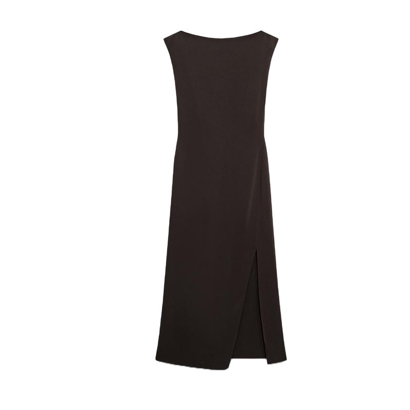 Summer New Product Women's Clothes Drop Shoulder Design Viscose Blended Silm Boat Neck Sleeveless Length Dress 3332376