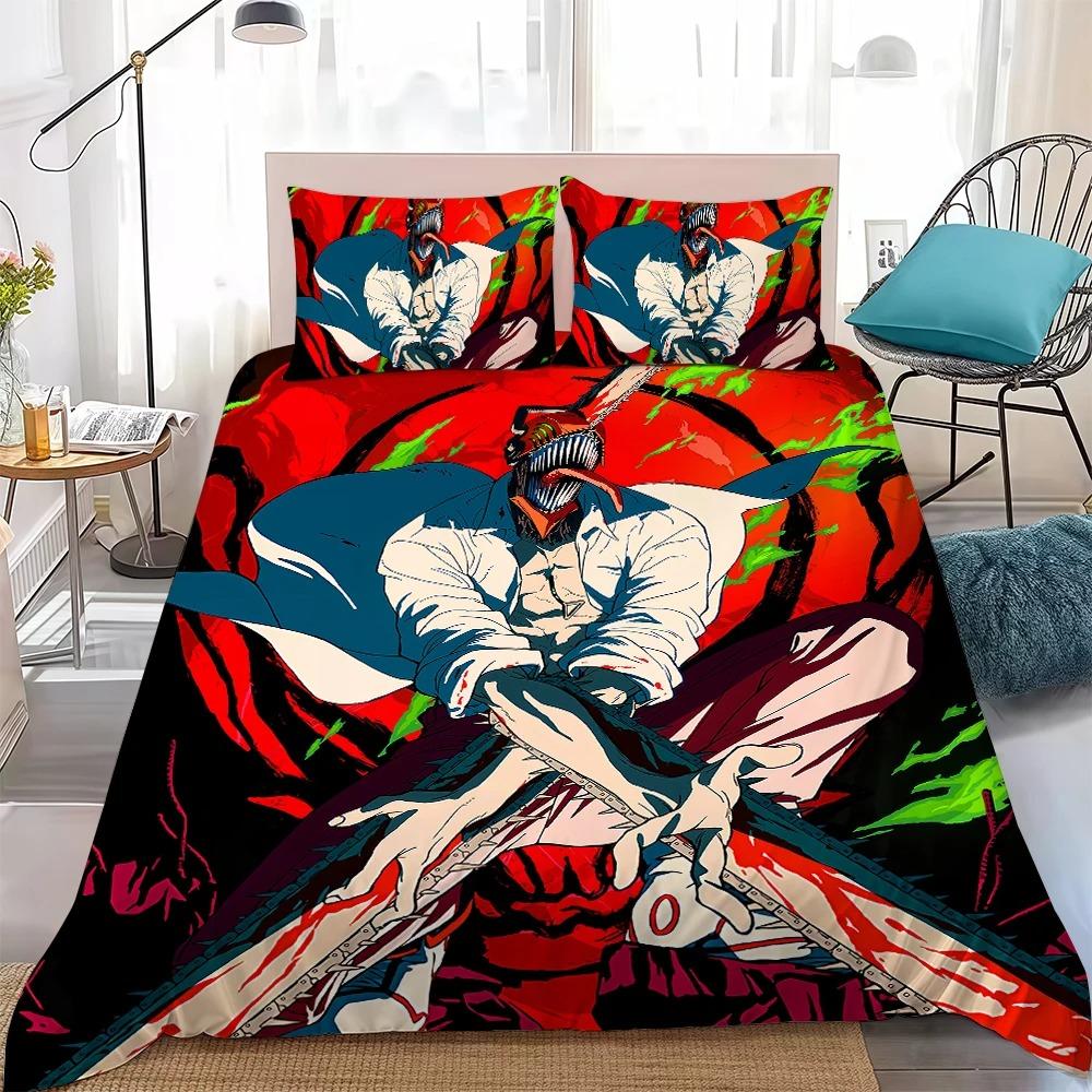 Anime C-Chainsaw Man Bedding Set Duvet Cover Pillowcase for Boys Adults Bedroom Decoration Single/Double/Queen Size Gift