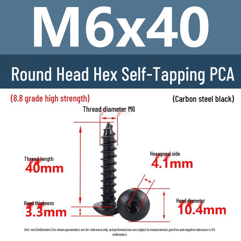 Yigu Высокопрочные черные саморезы с шестигранным углублением, класс прочности 8.8, M2-M6, круглая/плоская головка