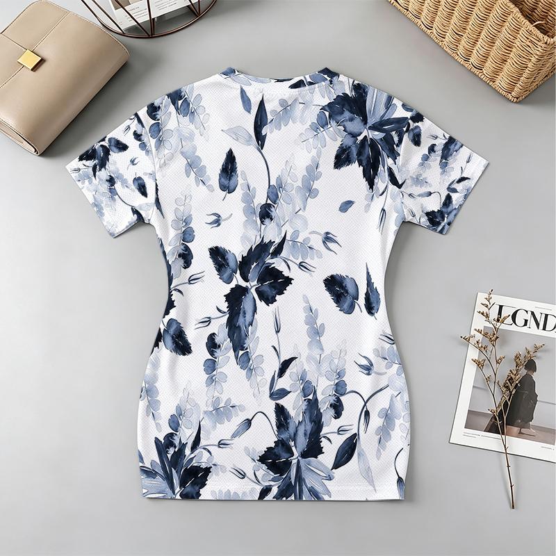 Women’s V-Neck Short Sleeve Dress Light Mature Style, Slim Fit, Comfortable, Versatile for Daily Casual Party Wear