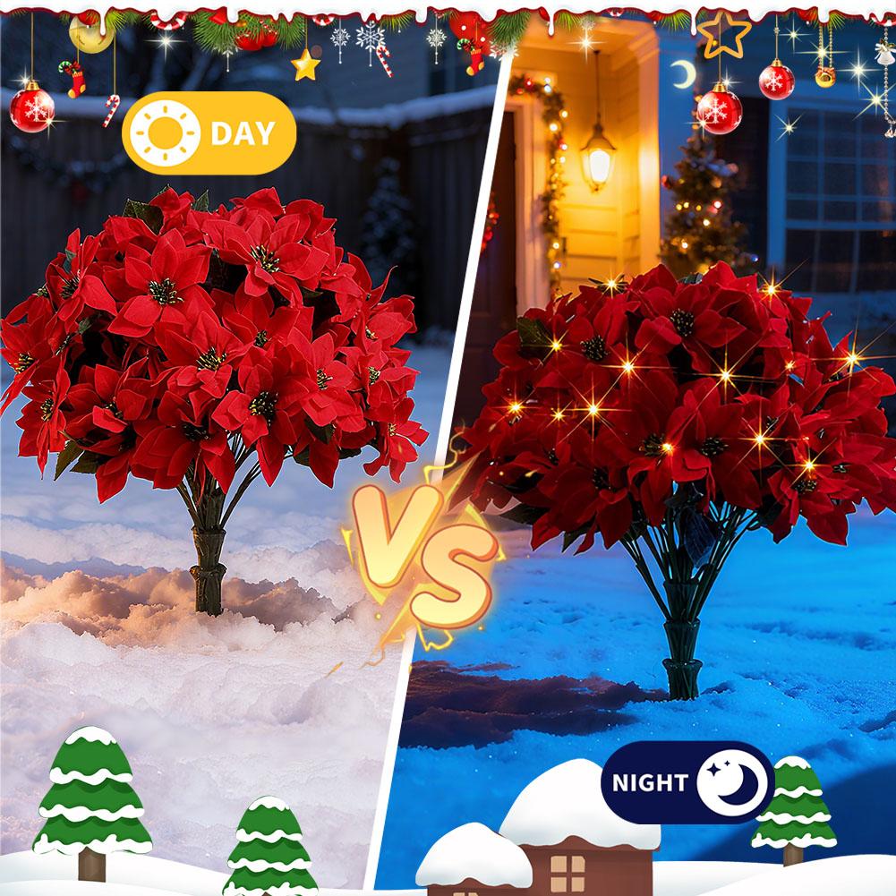 Simulation Of Artificial Poinsettia Flower Topiary Trees Floor Plug With LED Lights, Luminous Ornaments For Christmas Decoration