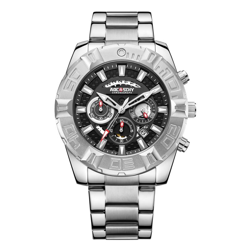 AOCASDIY Self-Owned Brand Fashion Domineer Dial Hollow-Out Design Full Function Men's Steel Belt Quartz Waterproof Watch