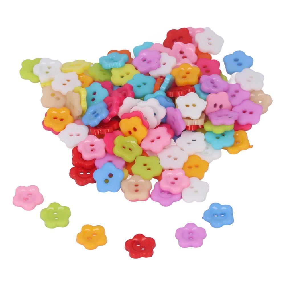 200pcs Flower Shape Two-Hole Sewing Buttons Colorful Plastic Buttons Flower Buttons For DIY Crafts