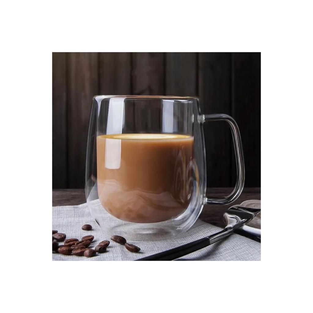Боросиликатный стакан для кофе и презентаций с двойными стенками и ручкой, 250 мл.