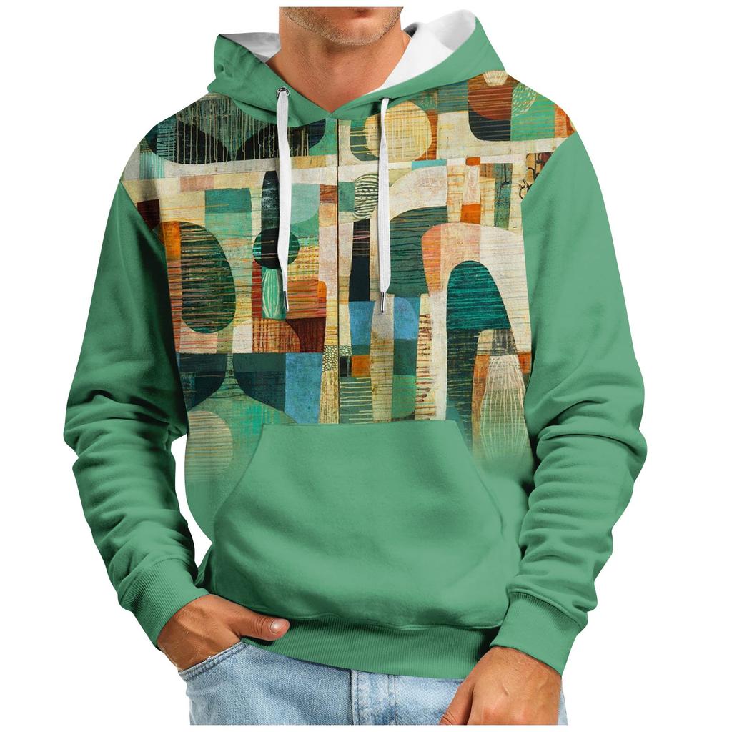 Осенний мужской свитер с большим капюшоном и цифровым принтом, новый большой базовый свитер