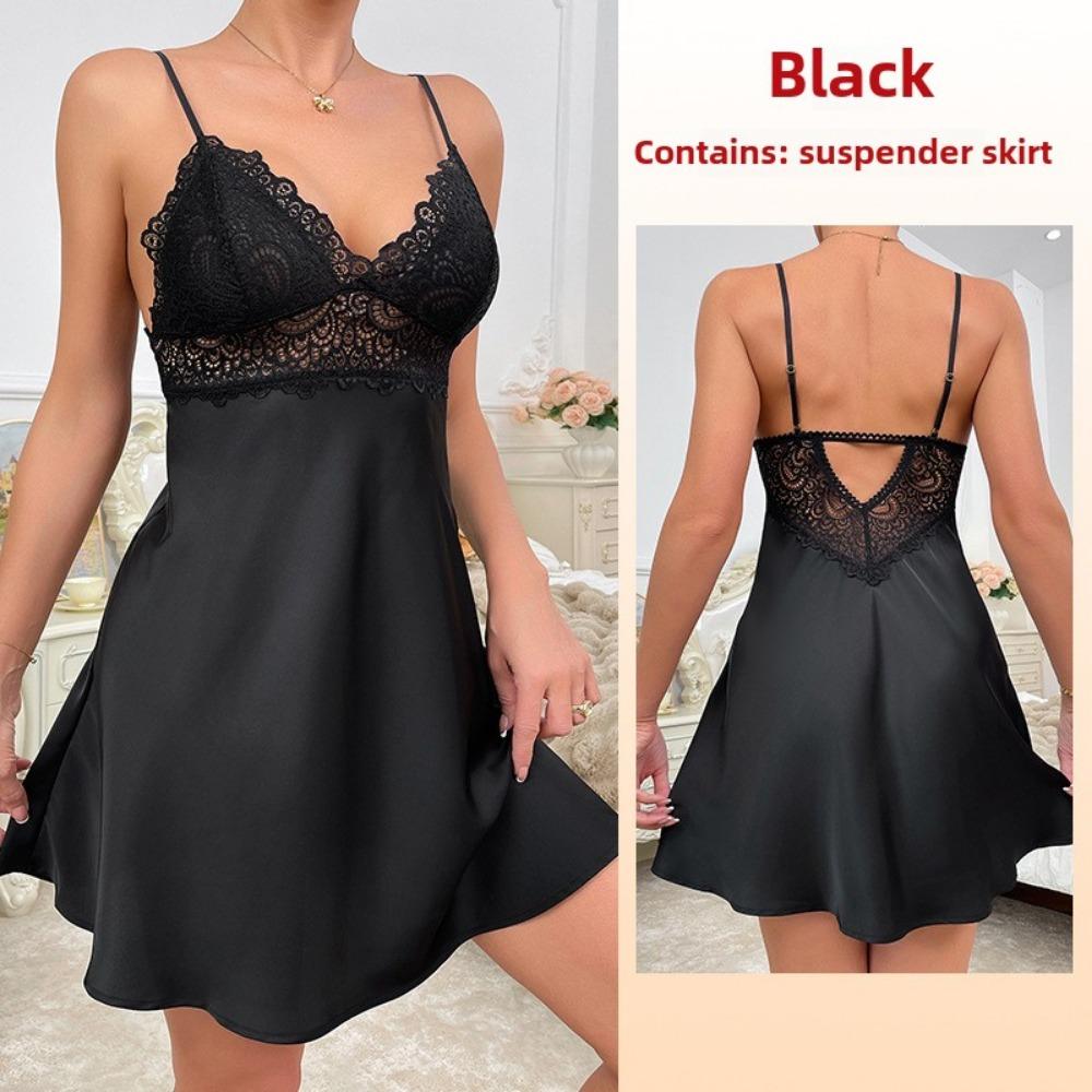 Атласная кружевная вышивка, домашняя одежда, сексуальная ночная рубашка с подтяжками