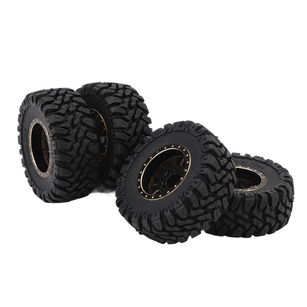 4PCS 1.2in RC Wheel Tires Rubber Brass Rim Superior Traction Enhanced Stability Black for 1/