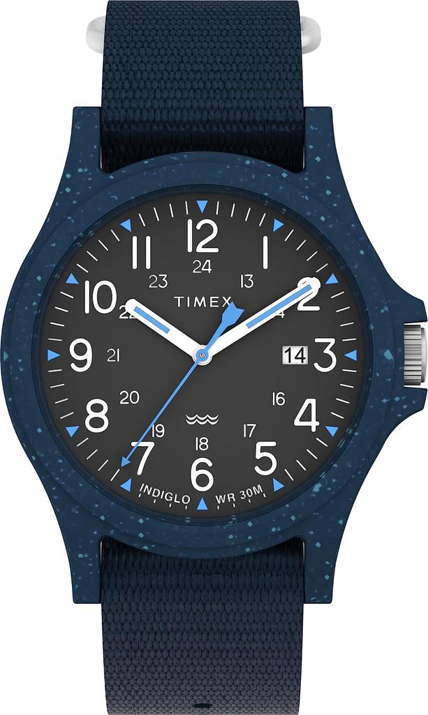 Watch Reclaim Ocean 40mm Reclaim Ocean Black Dial Recycled Plastic Mineral Glass Quartz 3 ATM Water Resistant 40MM Watch TW2V81800 Navy [TIMEX]