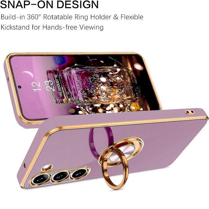 Coque pour Samsung Galaxy A57 5G, Protection Silicone Souple avec Anneau Rotatif - Violet