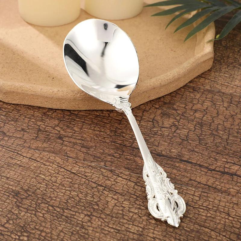 Европейский придворный сплав рельефная столовая посуда трехмерный узор ложка, бытовая сплошная позолоченная ложка