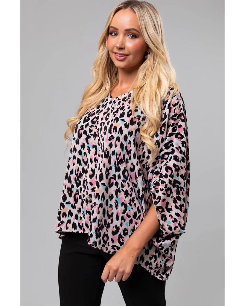 Azura Exchange Блузка большого размера с разноцветным леопардовым принтом и V-образным вырезом