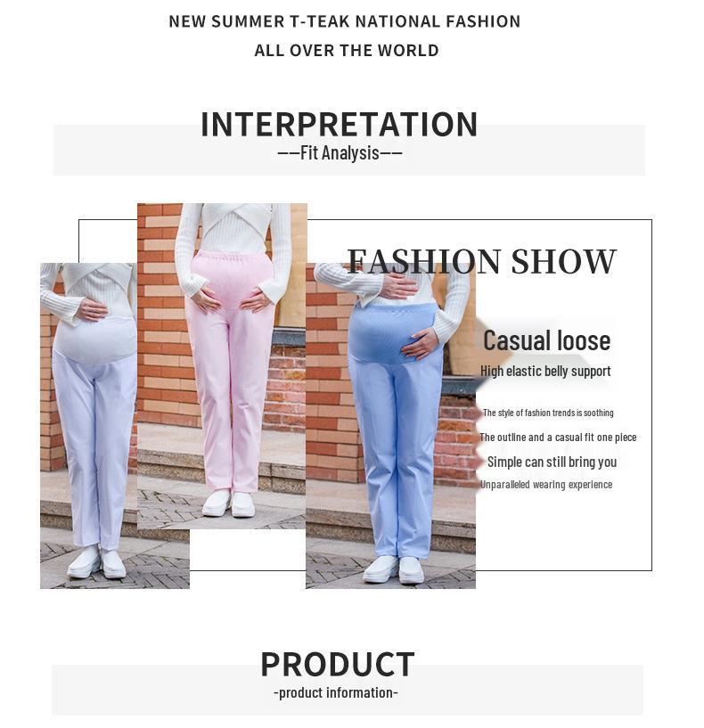 Брюки для беременных медсестер - Регулируемая поддержка живота, Эластичная талия, Женский большой размер, Доступны в белом, розовом, голубом цвете