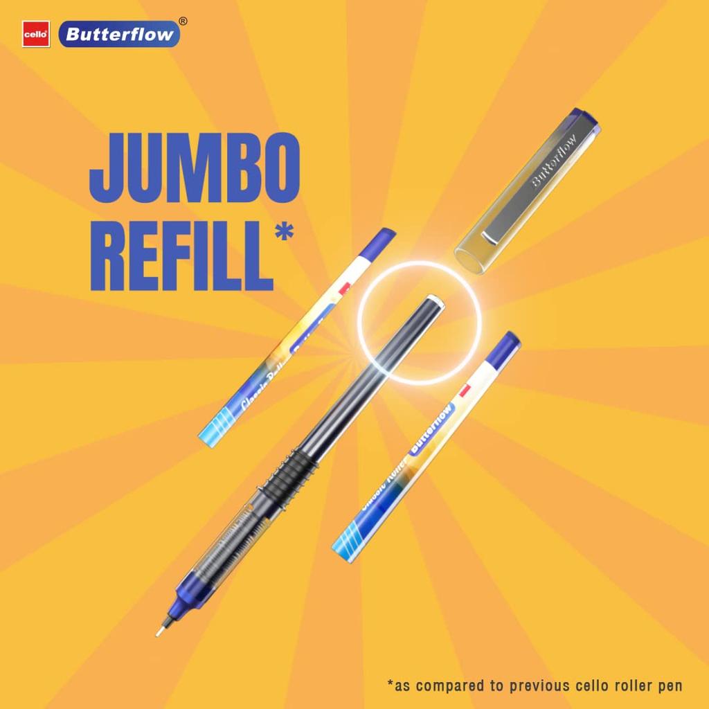 Cello Butterflow Classic Roller Pen Set Pack of 10 Smooth Writing Roller Pens for Students Office Exams Use Retractable
