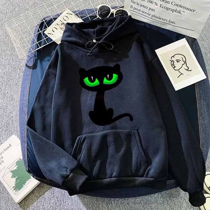 Женские модные толстовки, повседневный топ с длинными рукавами и карманами, пуловер, свободная толстовка, весенне-осенние блузки, толстовка с принтом кота