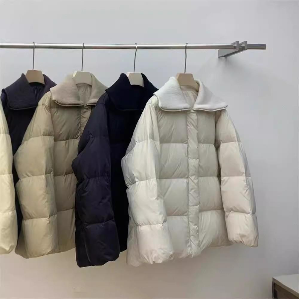 Knitted lapel down jacket women's winter new loose thickened white duck down soft waxy bread jacket