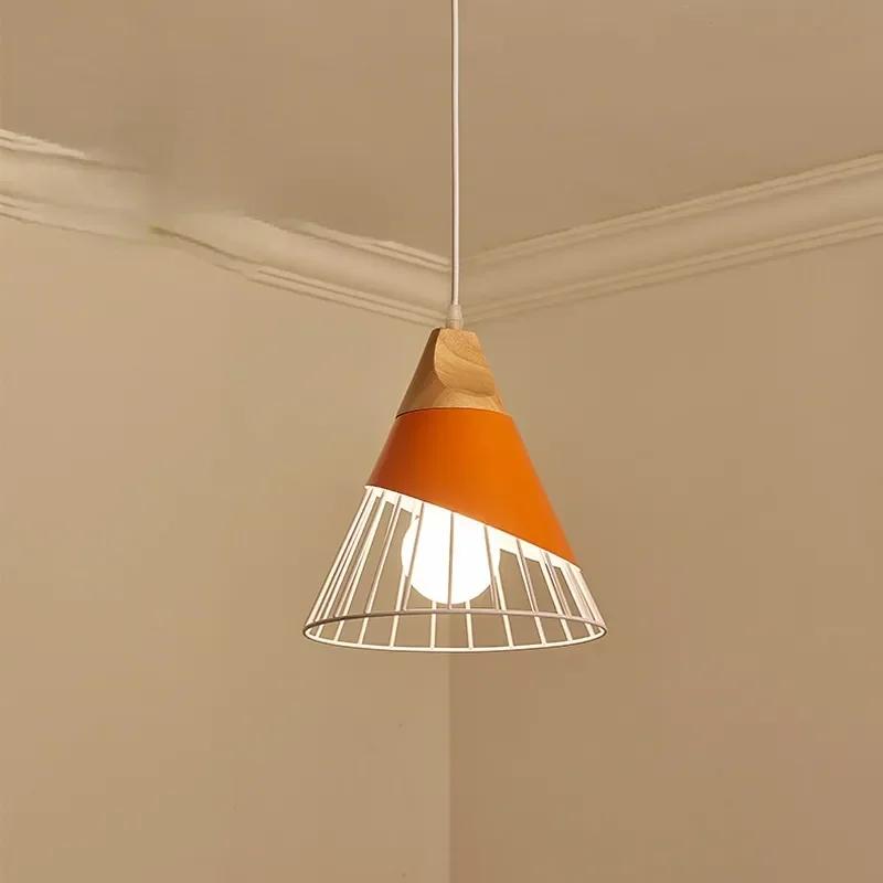 Многоцветная люстра из дерева для кафе и ресторана, подвесные светильники из железа, подвесной светильник E27, скандинавский современный домашний декор, бытовая техника