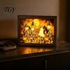 Modern Holiday Home Accents Ghost Photo Frame Lamp, Halloween Lighted Shadow Box, Seasonal Shelf Gothic Skeleton Table Centerpiece for Bedroom Living
