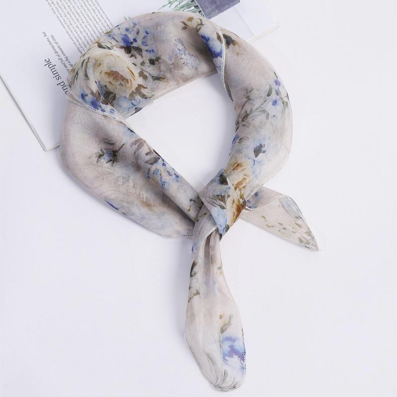 Однотонный шелковый квадратный шарф Весенне-осенний тонкий шарф из тутового шелка для женщин Летний шарф-сетка для защиты от солнца Универсальный шарф для защиты шеи