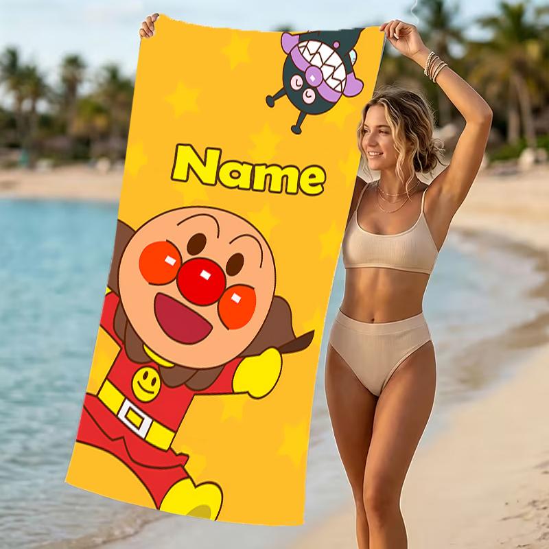 Customizable personalized beach towels Anpanman themed designs.Suitable for the beach, yoga, sports;ideal as beach accessories