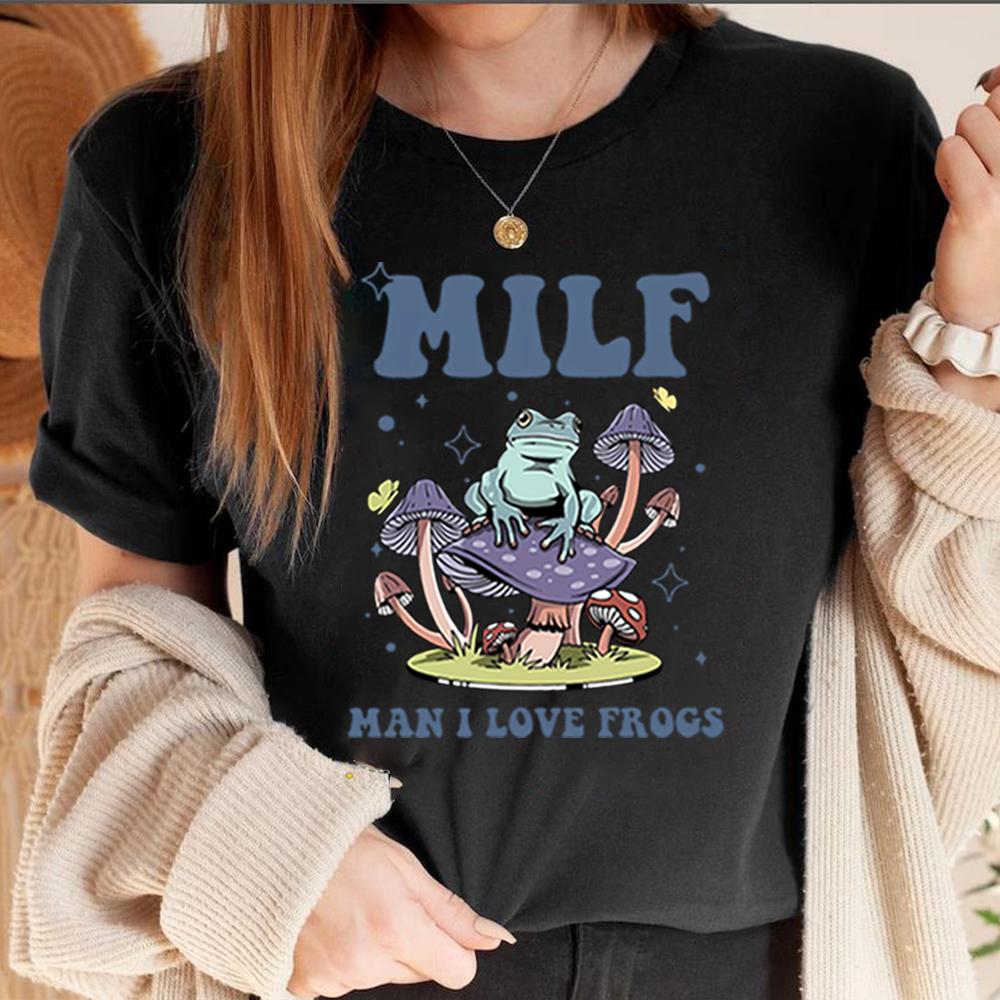 Unisex Retro Frog TShirt Funny Froggy Shirts Frog Lover Shirt MILF Unisex I Love Frogs Graphic Shirt Summer Trendy Casual Tops