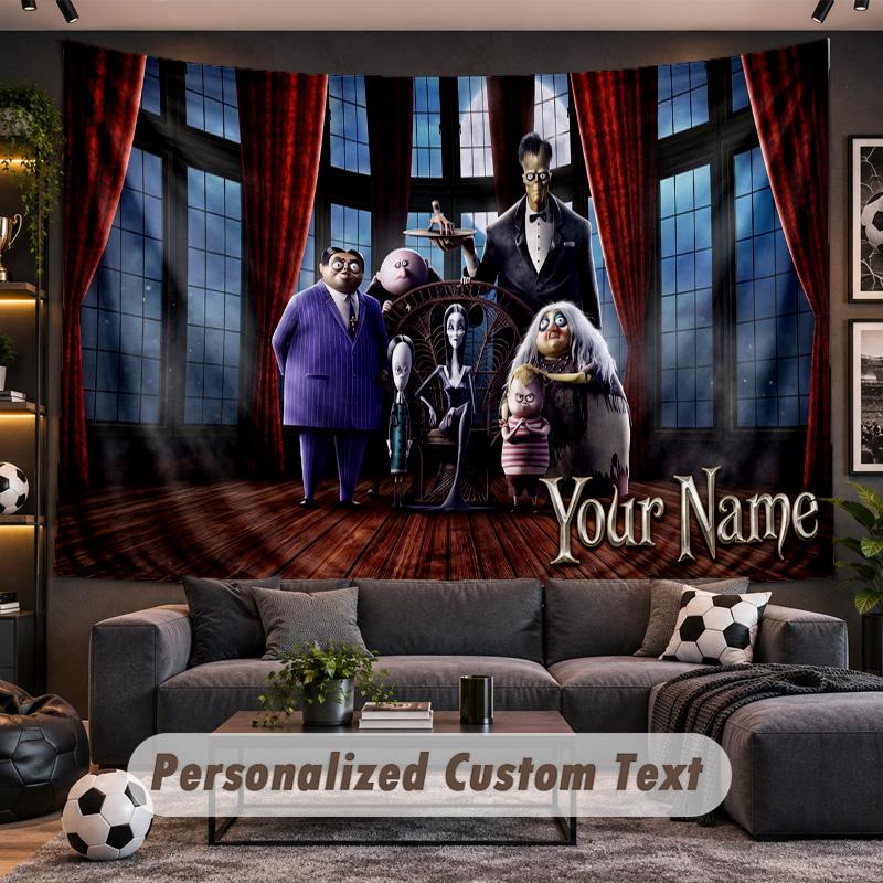 The Addams Family Personalized Tapestry Support Custom Name, Wall Art Home Decoration