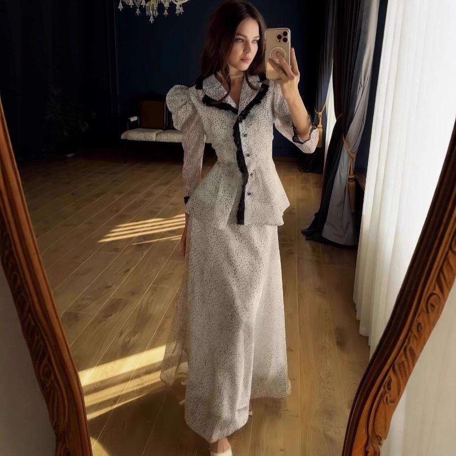 2025 Autumn Chic Long Sleeve High Waist Slimming Two-Piece Shirt Set