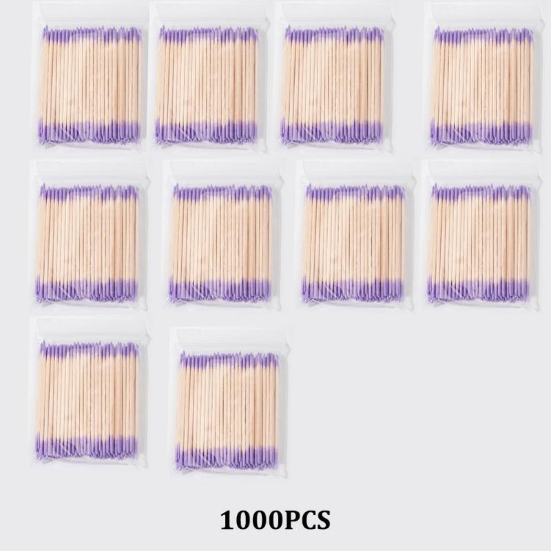 100/200/300/500 шт. Деревянные палочки с двумя головками для чистки ногтей, фиолетовые двухсторонние ватные палочки для чистки, средство для снятия лака для ногтей