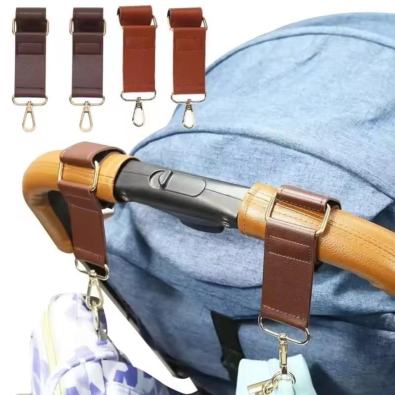 Крючок для детской коляски Модный регулируемый крючок из ПУ-кожи для коляски Органайзер для тележки Вешалка для сумки с подгузниками Детские аксессуары для путешествий Мальчик Девочка