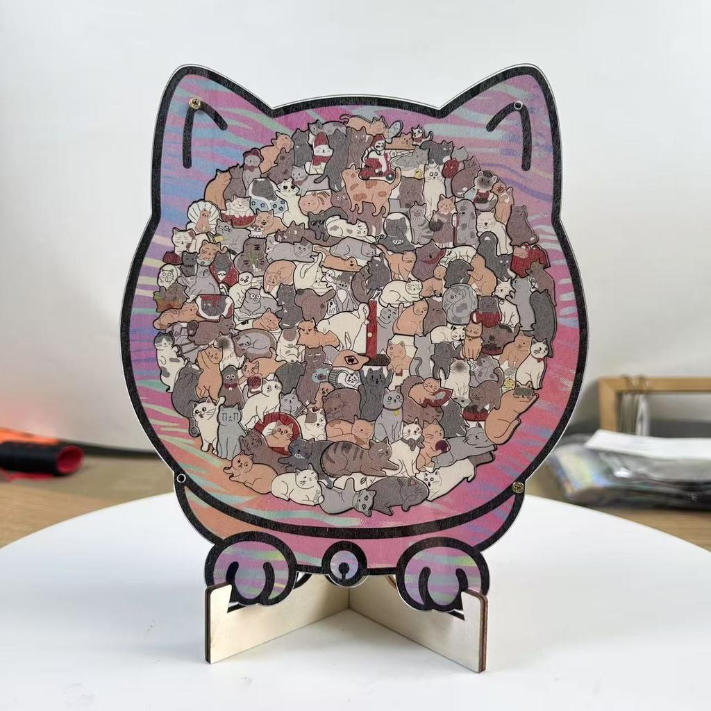 Деревянный пазл в форме кошек - Уникальный деревянный пазл в форме животных в подарок