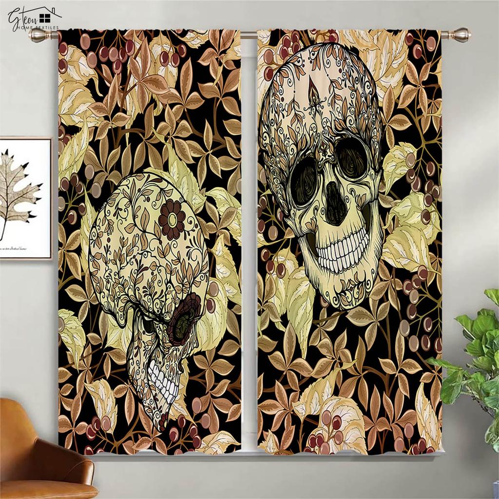 Плотные изоляционные шторы с цветочным принтом черепа, подходящие для Хэллоуина, украшения для гостиной, ресторана и вечеринки