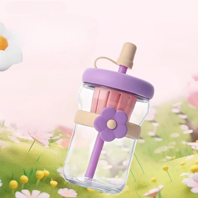 Cute Glass Flower Cartoon Tea Strainer, Cold Brew Flower Tea, Straw, Straight Drinking Cup, Heat-resistant Coffee Cup, Milk Cup