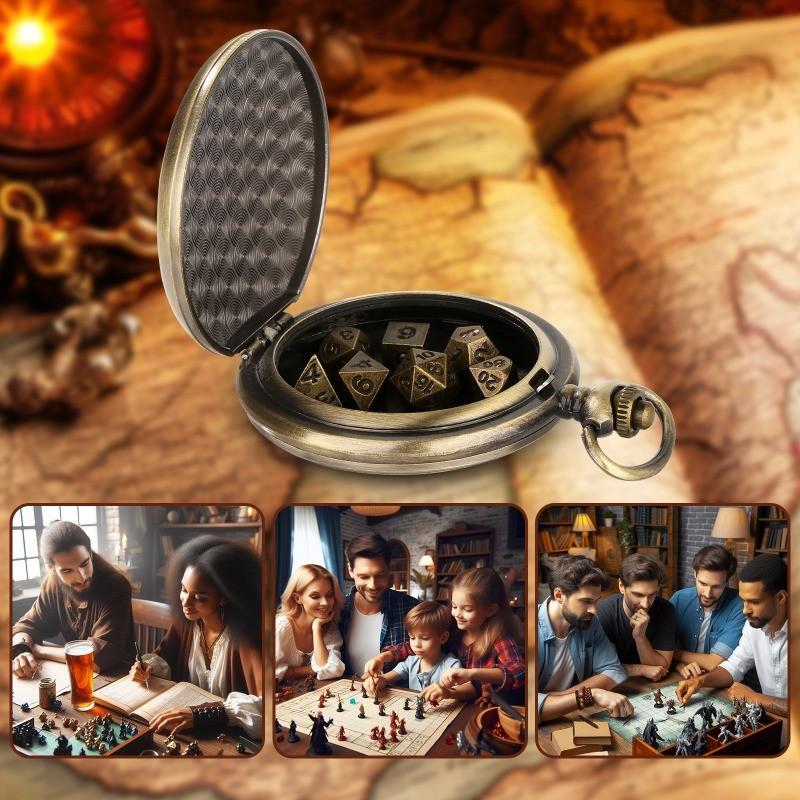 DND Dice Bronze Gear Pocket Watch Case Thick Waist Chain Bronze Dice Board Game