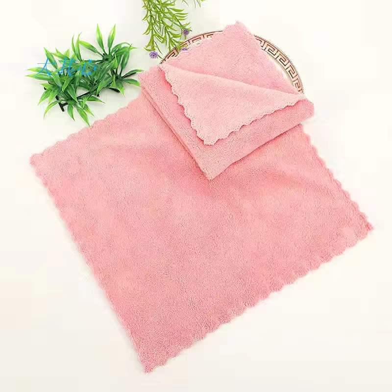 Coral Fleece Warp Knit Lace Towel: Absorbent 30x30cm Kitchen Wipe Cloth