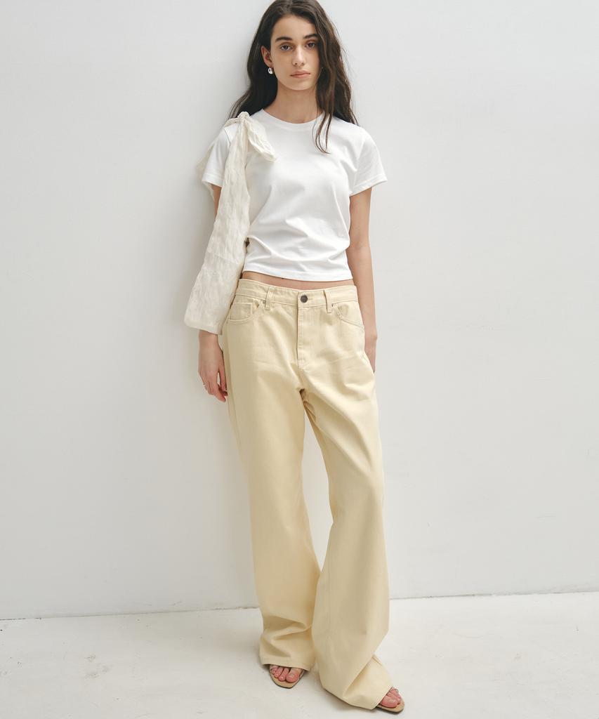 NOIRER FOR WOMAN Cotton Loose Flare Pants (Pale Yellow)
