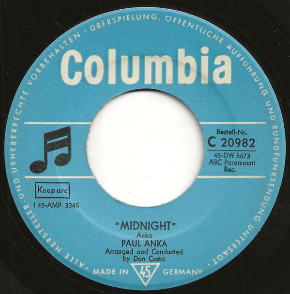 7-дюймовая пластинка PAUL ANKA Midnight C20982 Columbia Германия CountryFolk Б/у