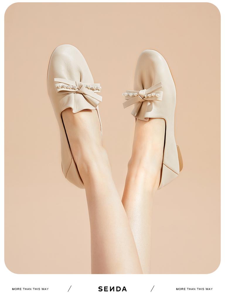 Senda Lefu shoes for women in autumn 2025, wearing butterfly bow flat single shoes WPZ84CA5